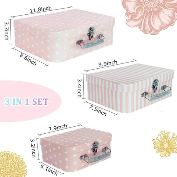 NEW Set of 3 Paperboard Suitcases Decorative Boxes, Compatible with Storage - Picture 8 of 9